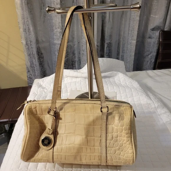 VTG Y2K Dooney & Bourke Cream Alligator Embossed Leather Satchel Barrel Purse 90 - Picture 8 of 8